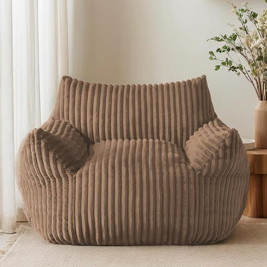 Oversized Bean Bag Chair for Adults, Giant Comfy Plush Boneless Bean Bag Couch with Filler for Kids - Reading Chair for Living Room, Bedroom & Dorm, Single Accent Chair Floor Lounger, Khaki