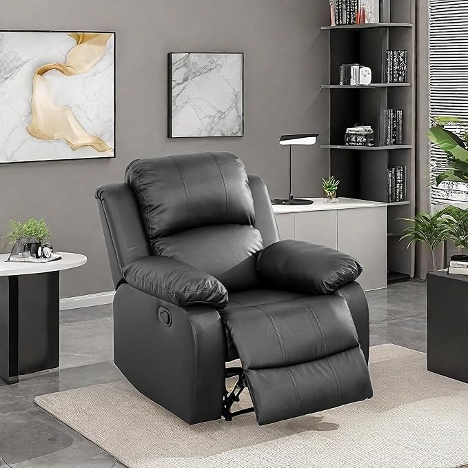 Leather Recliner Chair, Recliner Home Theater Seating, Electric Reclining Chair for Adult, Breathing Chair for Living Room, Black