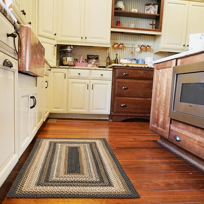 Homespice Kilimanjaro Premium Jute Braided Area Rug, 22" x 72" Rectangular Hall Runner Black, Natural Jute Yarn Rustic, Country, Primitive, Farmhouse Style - 30 Day Risk Free Purchase