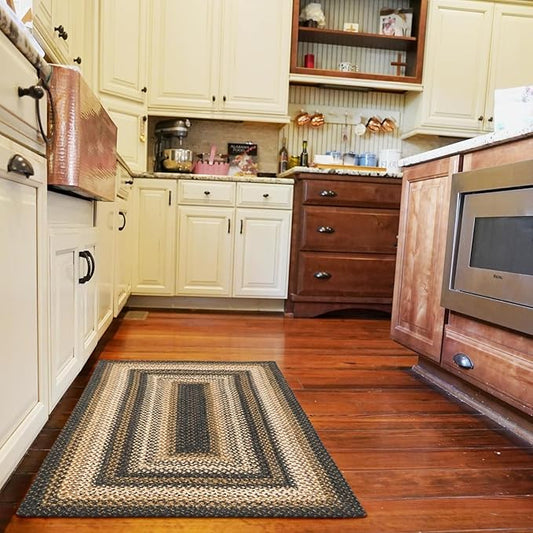 Homespice Kilimanjaro Premium Jute Braided Area Rug, 22" x 72" Rectangular Hall Runner Black, Natural Jute Yarn Rustic, Country, Primitive, Farmhouse Style - 30 Day Risk Free Purchase