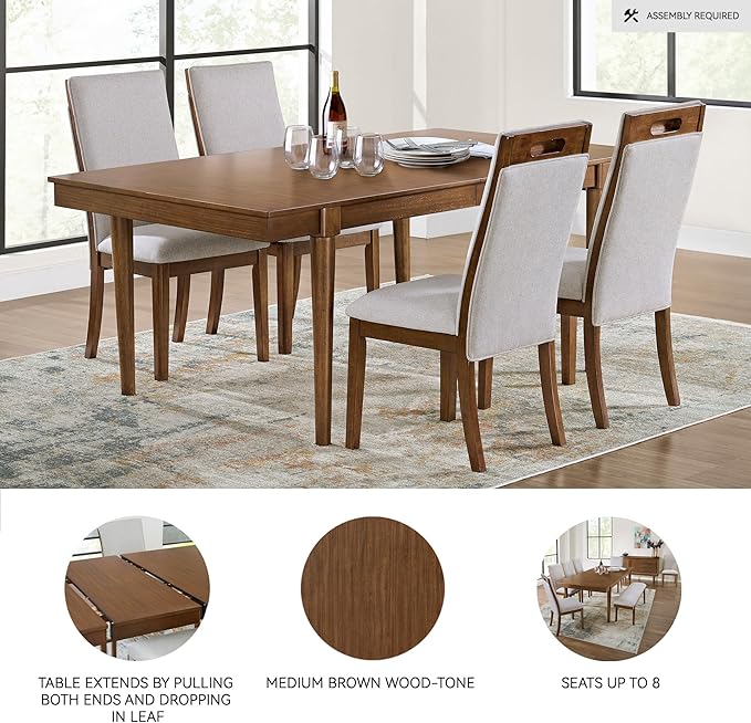 Signature Design by Ashley Lyncott Mid-Century Dining Extension Table with Removable Center Leaf, Dark Brown