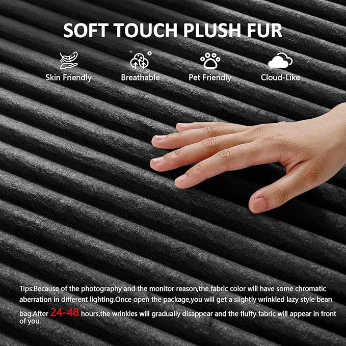 Oversized 79” Double Chaise Lounge Sofa Bed, Deep Seat Corduroy Cloud Loveseat Chair, No Assembly, Plush Upholstered Sleeper for Living Room or Bedroom (Black)