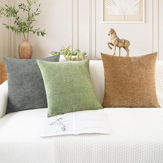 CaliTime Throw Pillow Covers Decorative 16 X 26 Inches Pack of 2 Cozy Chenille Cushion Cases for Couch Sofa Bed Living Room Home Medium Grey