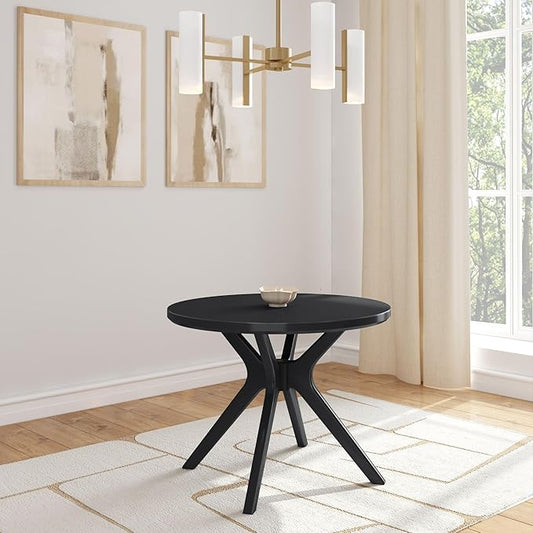 Plank+Beam Verso Round Dining Table, 38 Inch Solid Wood Kitchen & Dining Room Table, Minimalist Table for Dining Room, Kitchen Dinner Table, Black