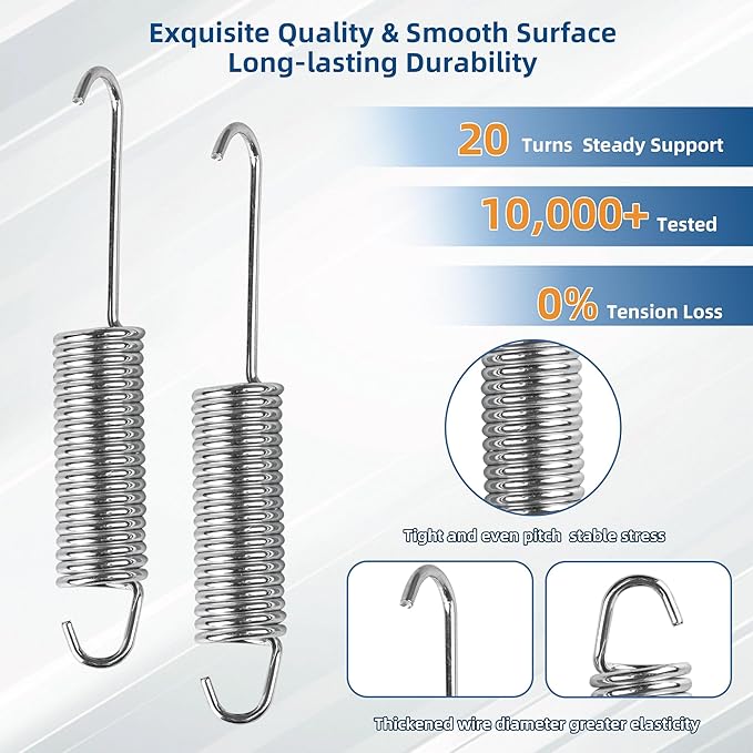 4-1/2 Inch Spring 2 Pack Stainless Steel Tension Spring Heavy Duty Rust-Resistant Recliner Replacement Parts for Recliner Mechanism Sofa Bed Folding Beds Trampolines RV Furniture Long Neck Hook Style