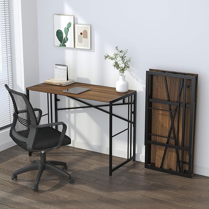 Folding Computer Desk 40 inch Writing Gaming Computer Camping Table, No Assembly Required Home Office Desk, Espresso