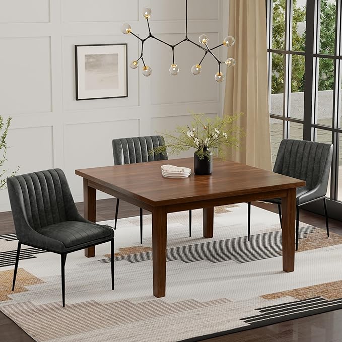 SIMPLIHOME Eastwood Square Dining Table, Solid Wood Walnut Veneer in Walnut, 54 x 54 inches, Contemporary-Style Large Square Kitchen Table for up to 8 People