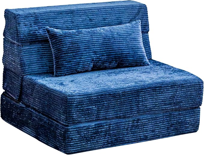 Folding Sofa Bed, Convertible Sleeper Chair with Pillow, High Density Memory Foam Fold Out Couch, Foldable Mattress Futon Sofa for Living Room/Dorm/Guest Use/Apartment/Home Office