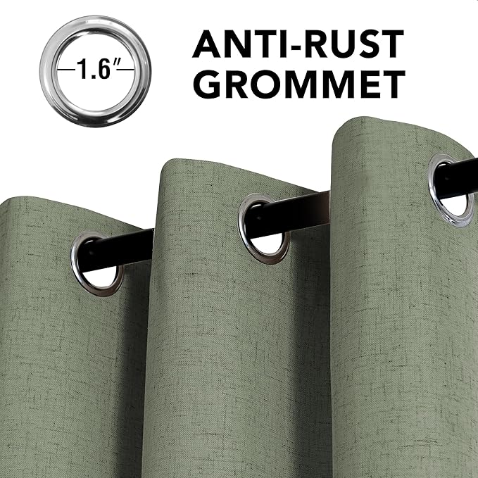 H.VERSAILTEX Linen Curtains 100% Blackout Curtains for Bedroom 63 inch Long Full Light Blocking Nature Linen Blended Window Curtains for Living Room Nickel Grommet (2 Panels, Heathered Dried Sage)