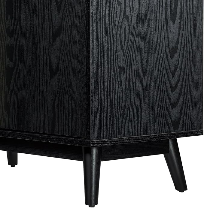 Sango Cortland 2-Door Accent Cabinet, Sleek Black Storage Cabinet with Brass Handles, Adjustable Shelf, Minimalist Mid-Century Modern Design, Stylish & Functional Furniture for Living or Dining Room