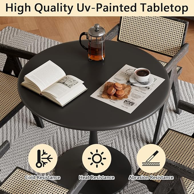Black Small Tulip Table, 24 Inch Round Dining Table for 2 Person with Pedestal Base for Kitchen, Circle Bistro Table, Mid Century Modern Cafe Tables for Small Spaces in Living Room, Office, Pub, Bar