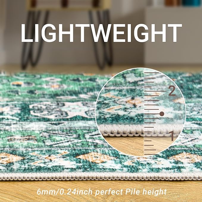 zesthome 6x9 Area Rug, Super Soft Washable Rugs for Living Room, Non-Slip Stain Resistant Vintage Rugs, Ultra-Thin Large Area Rugs(Green/Teal,6'x9')