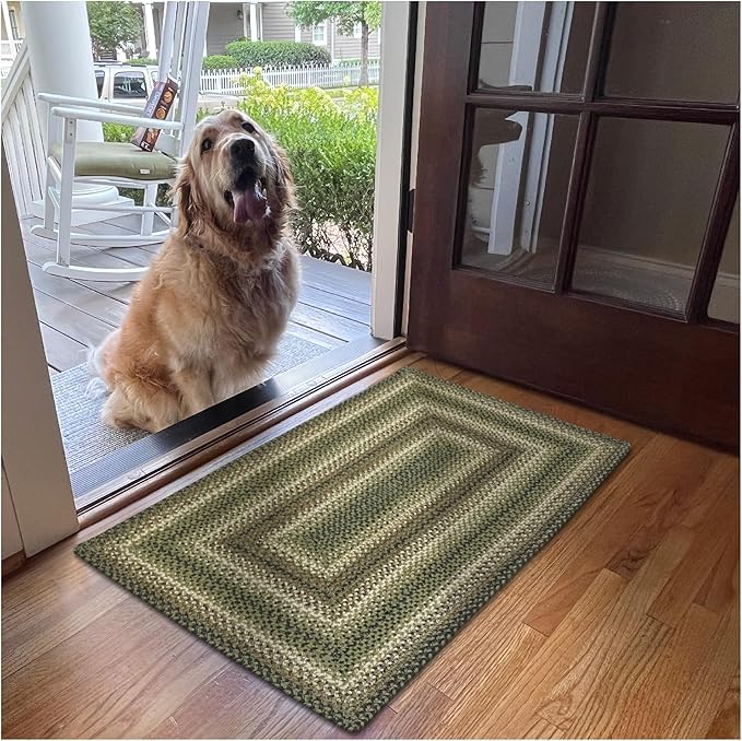 Homespice Pinecone Green Braided Rugs Runners 22x72 – Hand Braided Jute Kitchen Runner for Rustic and Country Decor