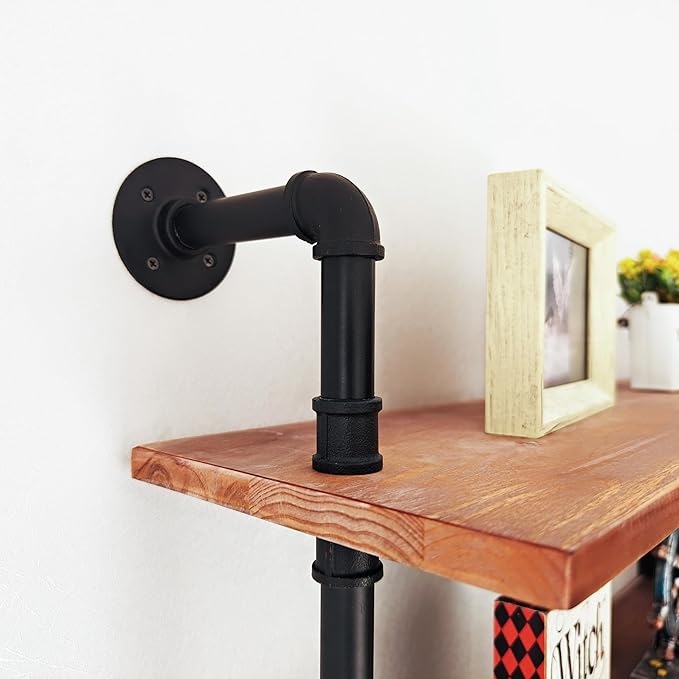 Industrial Ladder Shelf Bookcase, Wall Mounted Rustic Bookshelf, Retro Wood Metal Pipe Industrial Shelves for Living Room(Weathered Brown, 6 Tier - 10" D x 70" W x 82.5" H)