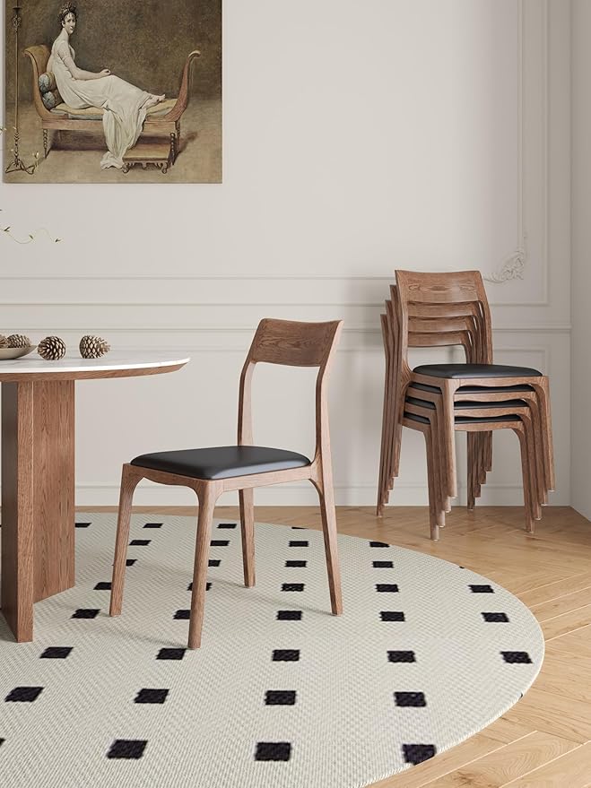 Manhattan Comfort Moderno Stackable Dining Chairs with Leatherette Upholstered Seat, Foam Padding & Solid Wood Frame, Suitable for Kitchen or Restaurant Usage, Set of 2, Black