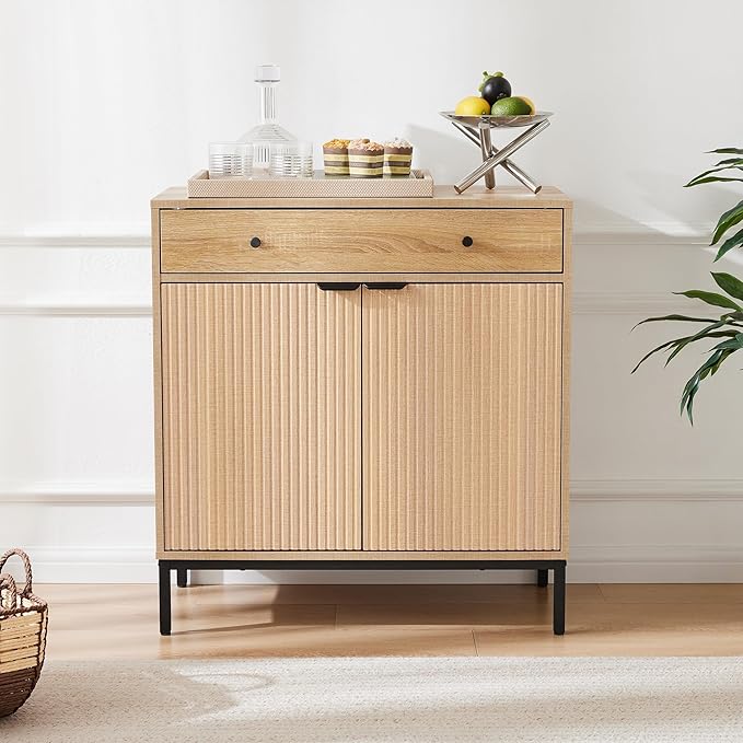 Sideboard Buffet Cabinet with Drawer, Farmhouse Coffee Bar Station Table, Kitchen Storage with Doors and Adjustable Shelves, Modern Wood Cupboard for Dining Room, Livingroom, Entryway