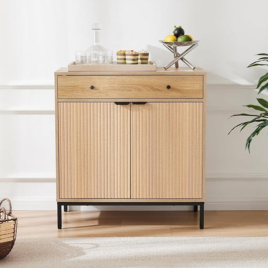 Sideboard Buffet Cabinet with Drawer, Farmhouse Coffee Bar Station Table, Kitchen Storage with Doors and Adjustable Shelves, Modern Wood Cupboard for Dining Room, Livingroom, Entryway