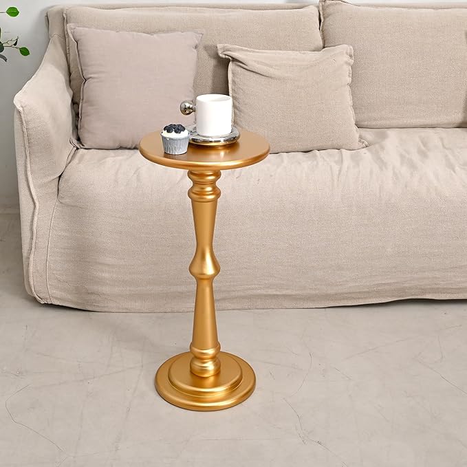 SwallowLiving Small Round Side Table, Tall End Tables Living Room, Narrow Night Stand for Small Spaces, Sofa Couch, Bedroom & Office, Modern Wooden Beside Table Home Decor (Gold, 12" x 25")