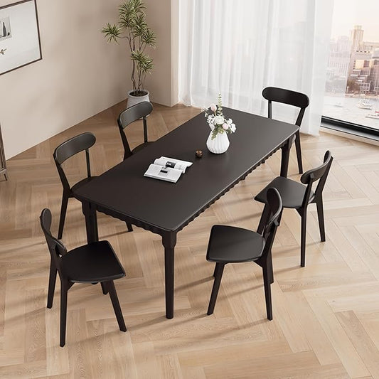 Solid Wood Dining Chairs Set of 6, Wooden Dining Room Chairs for Whole Family Use, Farmhouse Kitchen Chairs Set Suitable for Dining Room, Living Room, Black