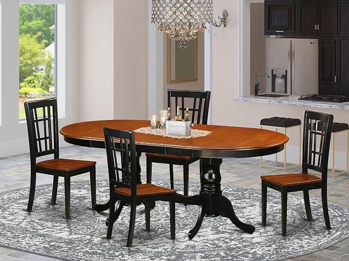 East West Furniture PLNI5-BCH-W 5 Piece Dining Room Furniture Set Includes an Oval Wooden Table with Butterfly Leaf and 4 Kitchen Dining Chairs, 42x78 Inch, Black & Cherry