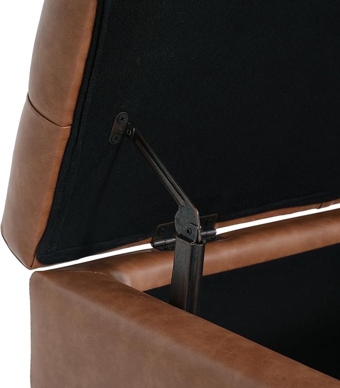 Christopher Knight Home Ottilie PU Leather Storage Ottoman Bench, Wooden Rectangular Ottoman with Storage, Bedroom End of Bed Foot Stool, Entryway Ottoman Footrest, Living Room Extra Seat, Brown