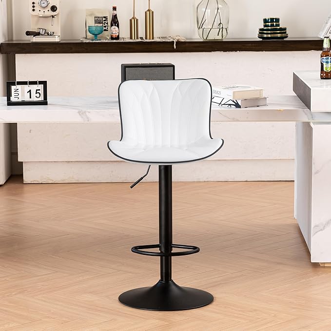 YOUNIKE Single White Bar Stools Modern Swivel Counter Height Bar Chair with Back Adjustable Kitchen Island Faux Leather Padded Barstools taburetes de bar Breakfast sillas para barra de cocina 1PCS