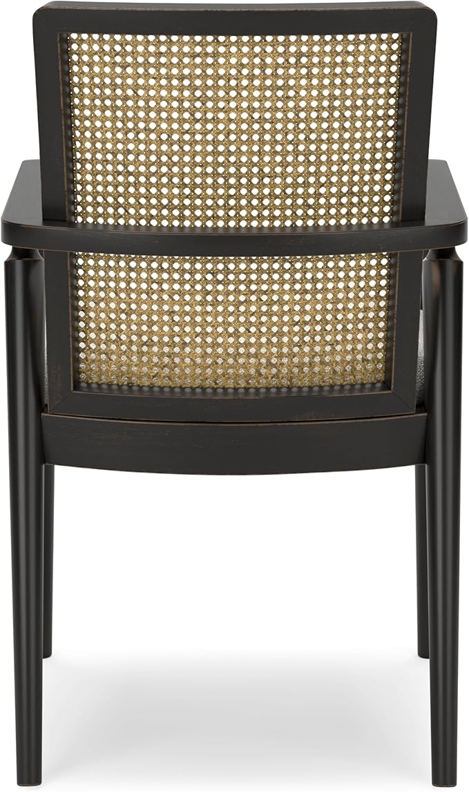 Signature Design by Ashley Galliden Rustic Solid Wood Upholstered Dining Arm Chair with Faux Cane Backrest, Set of 2, Light Brown & Black
