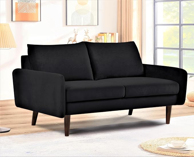 Container Furniture Direct Kent Velvet Loveseat Sofa for Modern Living Rooms and Compact Spaces, Comfy 2 Seater Couch Studio Apartment Furniture with Sleek Design, Black