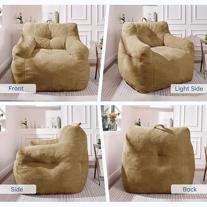Comfy Chair Bean Bag Chairs for Adults, 3FT Bean Bag Couch Loungers for Teens & Kids, Comfy Memory Foam Bean Bag Chair Filled for Bedroom, Livingroom, Dorm (Khaki)