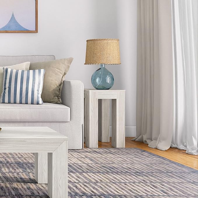 Plank+Beam Modern Rectangular Side Table, Slim Side Table for Living Room, Narrow Nightstand for Small Spaces, Wood End Table for Bedroom, White Sand Wirebrush