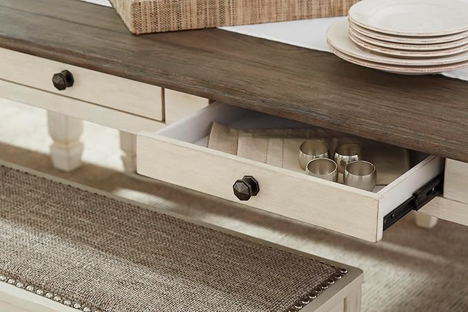 Signature Design by Ashley Bolanburg Farmhouse Dining Table with Drawers, Seats up to 6, Whitewash