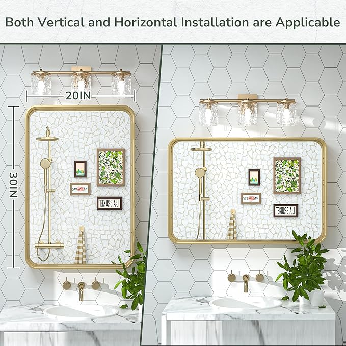 TokeShimi 20 x 30 Inch Gold Bathroom Wall Mirror Vanity Metal Frame Round Corner Rectangular for Home Decor Living Room Entryway (Horizontal/Vertical)