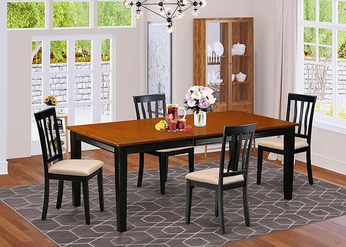 East West Furniture QUAN5-BCH-C 5 Piece Kitchen Table Set for 4 Includes a Rectangle Dining Room Table with Butterfly Leaf and 4 Linen Fabric Upholstered Chairs, 40x78 Inch, Black & Cherry