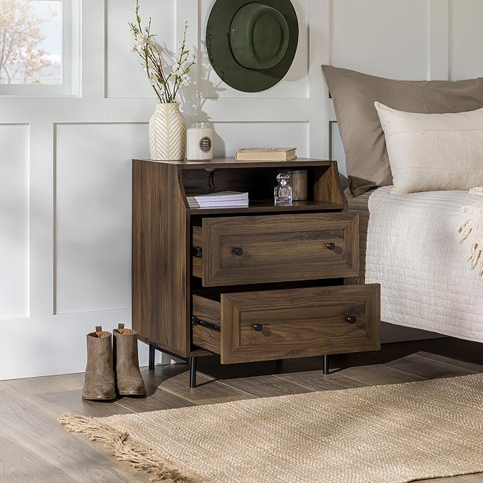 Florence 22 Inch 2 Drawer Open Top Side Table with USB Port - Dark Walnut