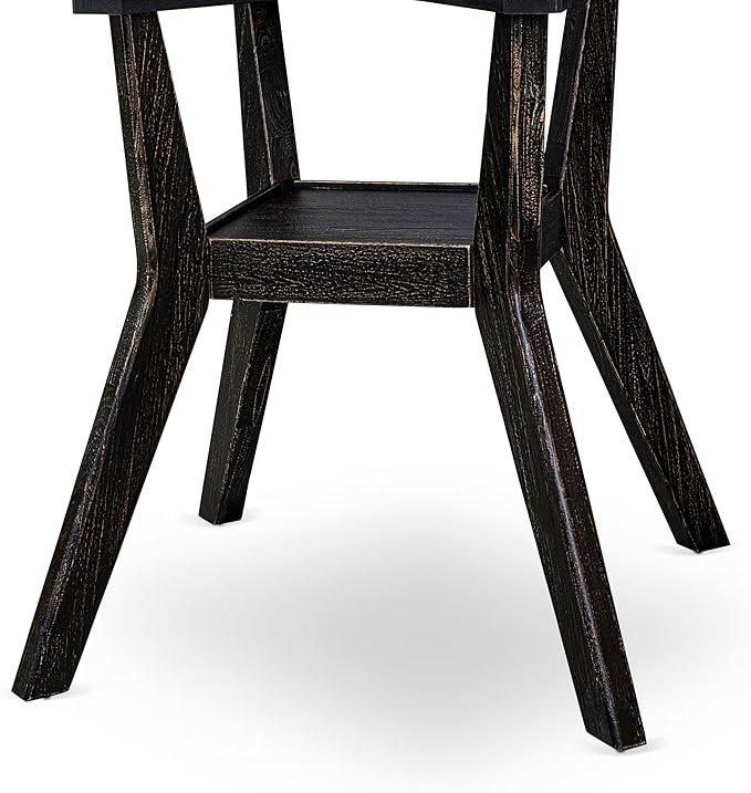 I58-11-TP - A Wood Dining table with a Round Tabletop and Stylish Pedestal, Sand Blasted Black Finish.
