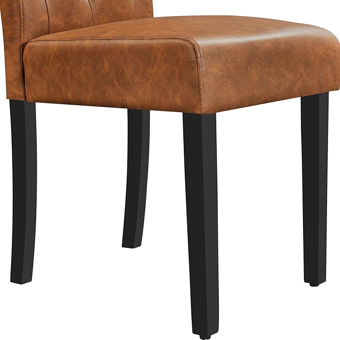 Yaheetech Dining Chairs Set of 2 Modern Style Faux Leather Dining Room Chairs with Solid Wood Legs and Button Tufted Padded for Home Kitchen, Retro Brown