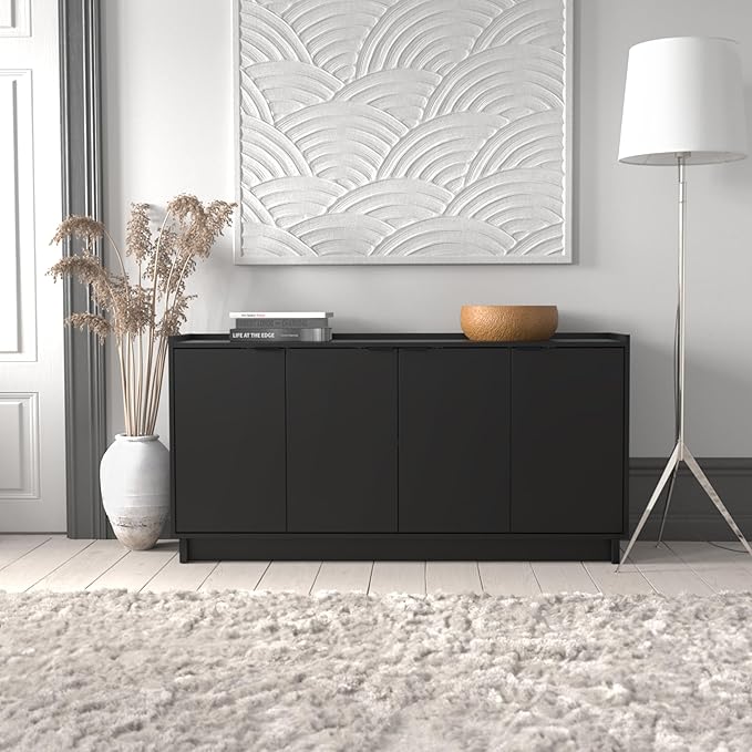 Prepac Simply Modern 4 Door Console Table Storage Cabinet, Buffet Cabinet for Storage and Organization, Modern Side Table with Doors & Shelves, 60”W x 30”H x 16”D, Black