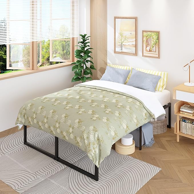 18 Inch King Bed Frame Sturdy Mattress Foundation, Heavy Duty Metal Platform with Steel Slats Support No Box Spring Needed, Noise Free, Easy Assembly, Black
