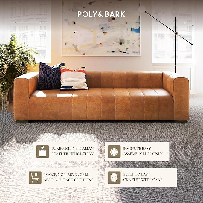 POLY & BARK Canale 99" Sofa in Cognac Tan