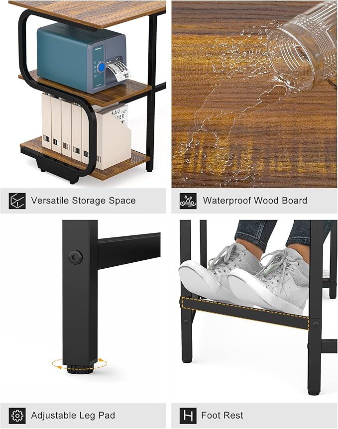 Teraves Modern L Shaped Desk with Shelves,64.84" Computer/Gaming Desk for Home Office,Corner Desk with Desktop (Teak+Black Frame, Large+4 Tier Shelves)