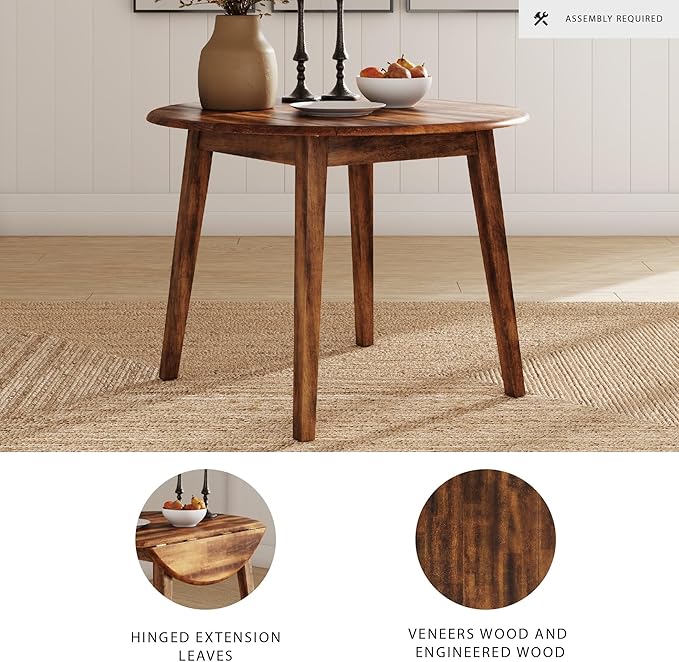 Signature Design by Ashley Berringer Dining Room Round Drop Leaf Table, Rustic Brown