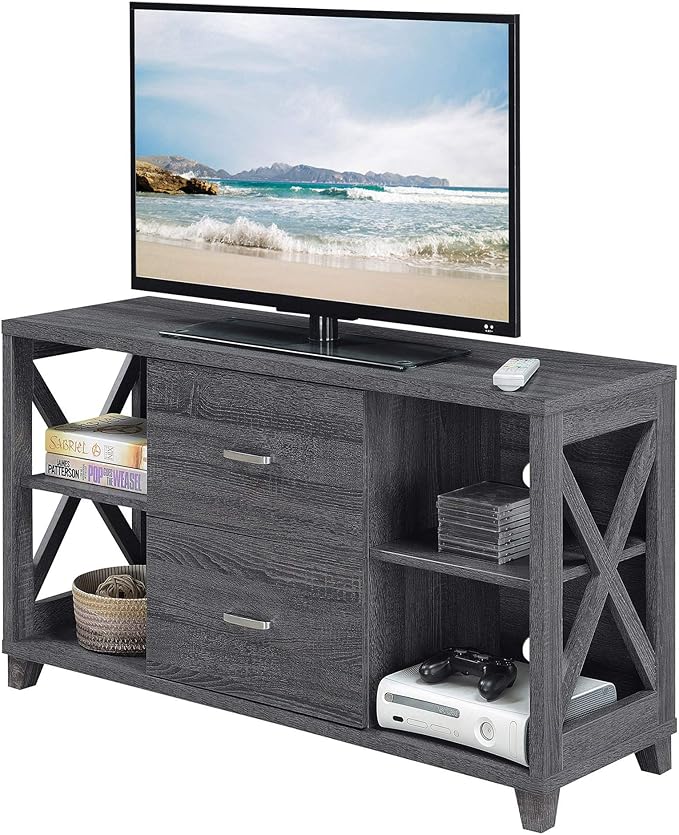 Convenience Concepts Oxford Deluxe 2 Drawer TV Stand with Shelves for TVs up to 55 Inches, Weathered Gray