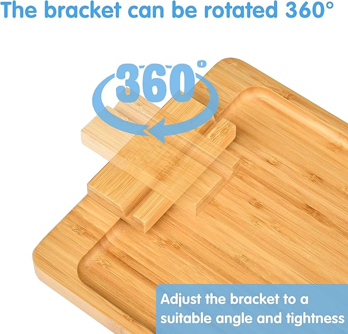 Couch Arm Tray Table Clip on Sofa, Armrest TV Tray Table with 360° Rotating Phone Holder, Solid Bamboo Side Table for Wide Couches Arm, Gift for Mom Dad or Friends