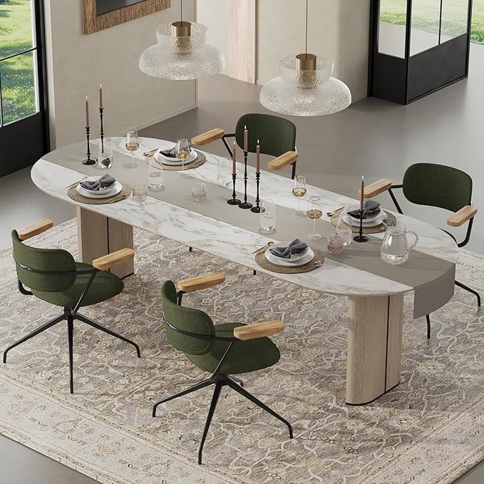 Modern Swivel Dining Chairs Set of 2 with Arms,Upholstered Comfortable Dining Room Chairs, Wooden Armrests & Sturdy Metal Frame, Stylish Kitchen & Dining Table Chairs for Modern Décor