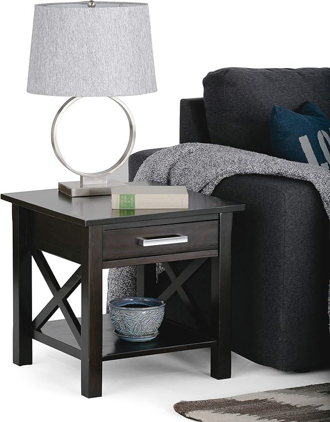 SIMPLIHOME Kitchener SOLID WOOD 21 inch Wide Square Contemporary End Side Table in Hickory Brown for the Living Room and Bedroom