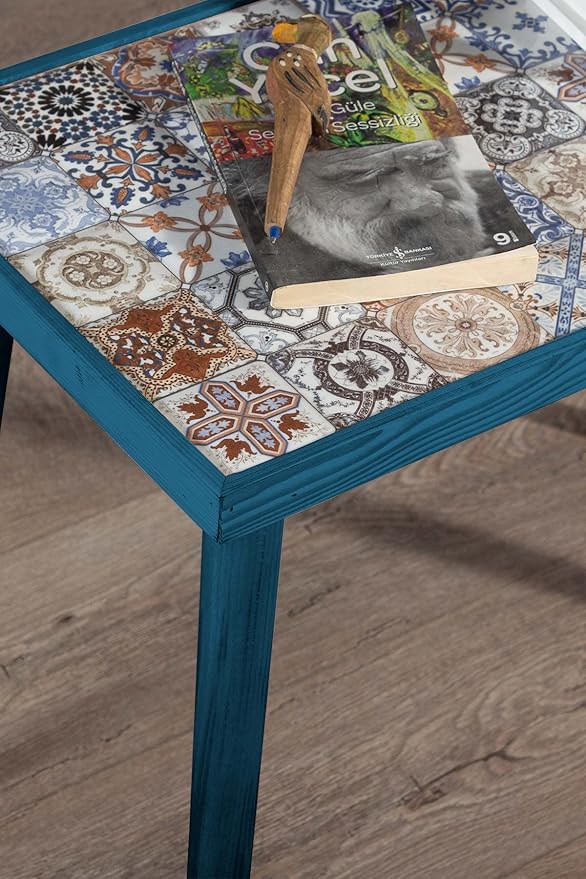 Comfyt Coffee Table, Side Table, End Table, Nightstand Nesting Table Bedside Table Accent Table Home Essentials Wood Tiled Top Rustic Table Ceramic Tiles Mexican Tile Table