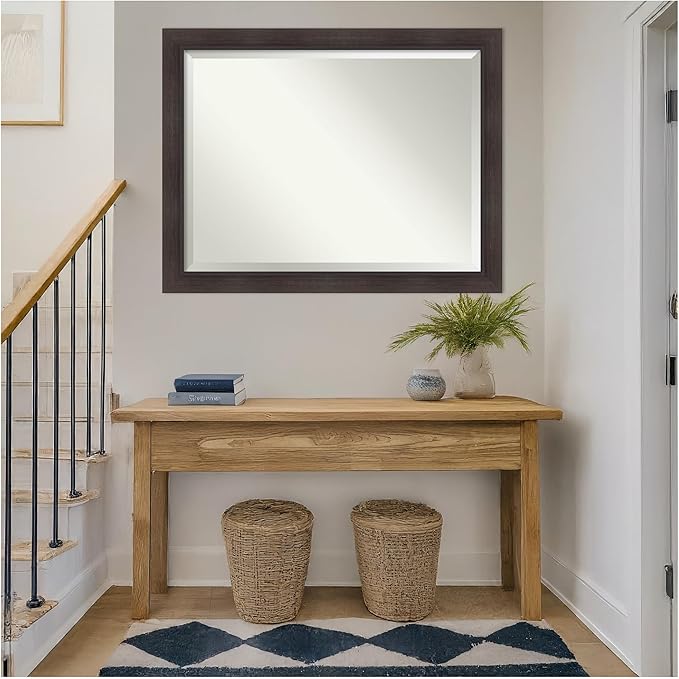 Amanti Art Brown Wall Mirror 36x46 Sloped Espresso Rectangle Bathroom Mirror for Wall Decor Living Room, X-Large Modern Frame, Hangs Horizonally and Vertically, Bathroom Decor, Beveled Edge