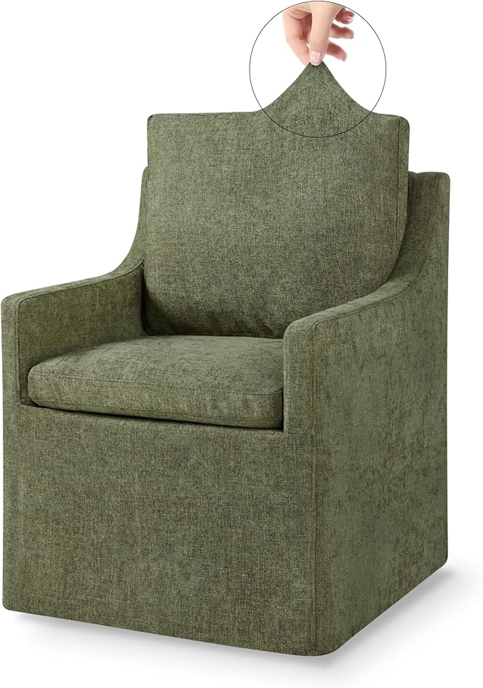 Upholstered Dining Chairs with Casters Easy Assembly Side Deskchair with Rollers for Diningroom Living Room, Green, 1 Box