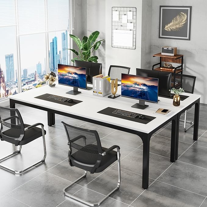 Tribesigns 78.7 Inches Extra Long Computer Desk 2 Person Desk, Double Long Desk, Workstaion for Home Office (White+Black)