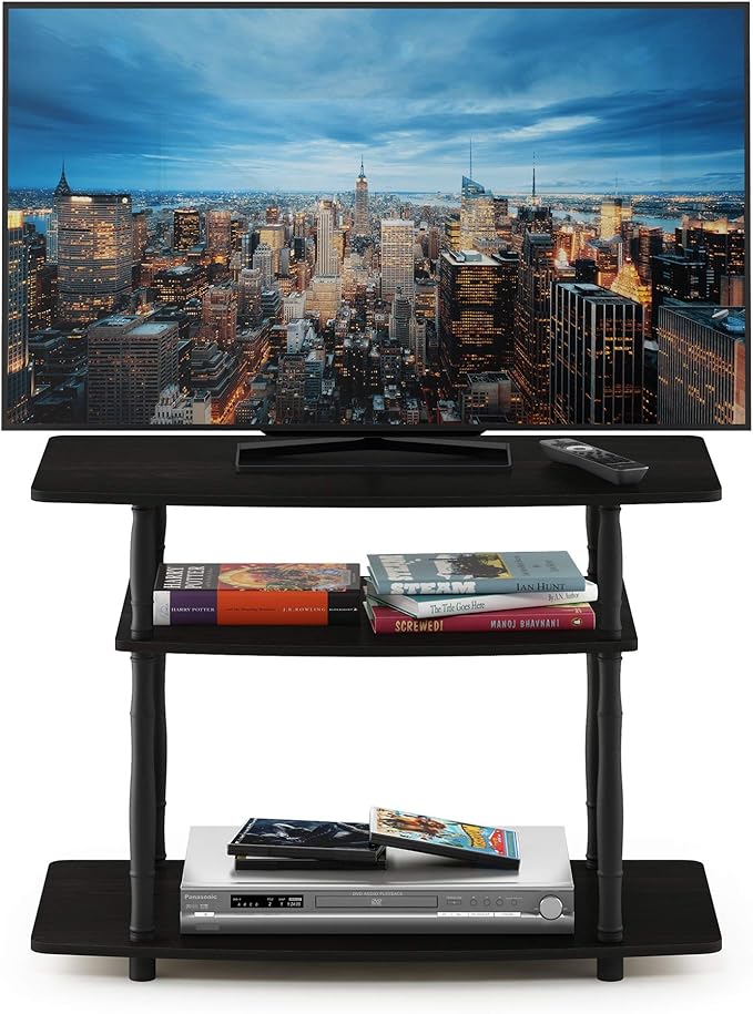 Furinno Turn-N-Tube No Tools 3-Tier Entertainment Center TV Stand for TV up to 32 Inch, Plastic Classic Tubes, Espresso/Black